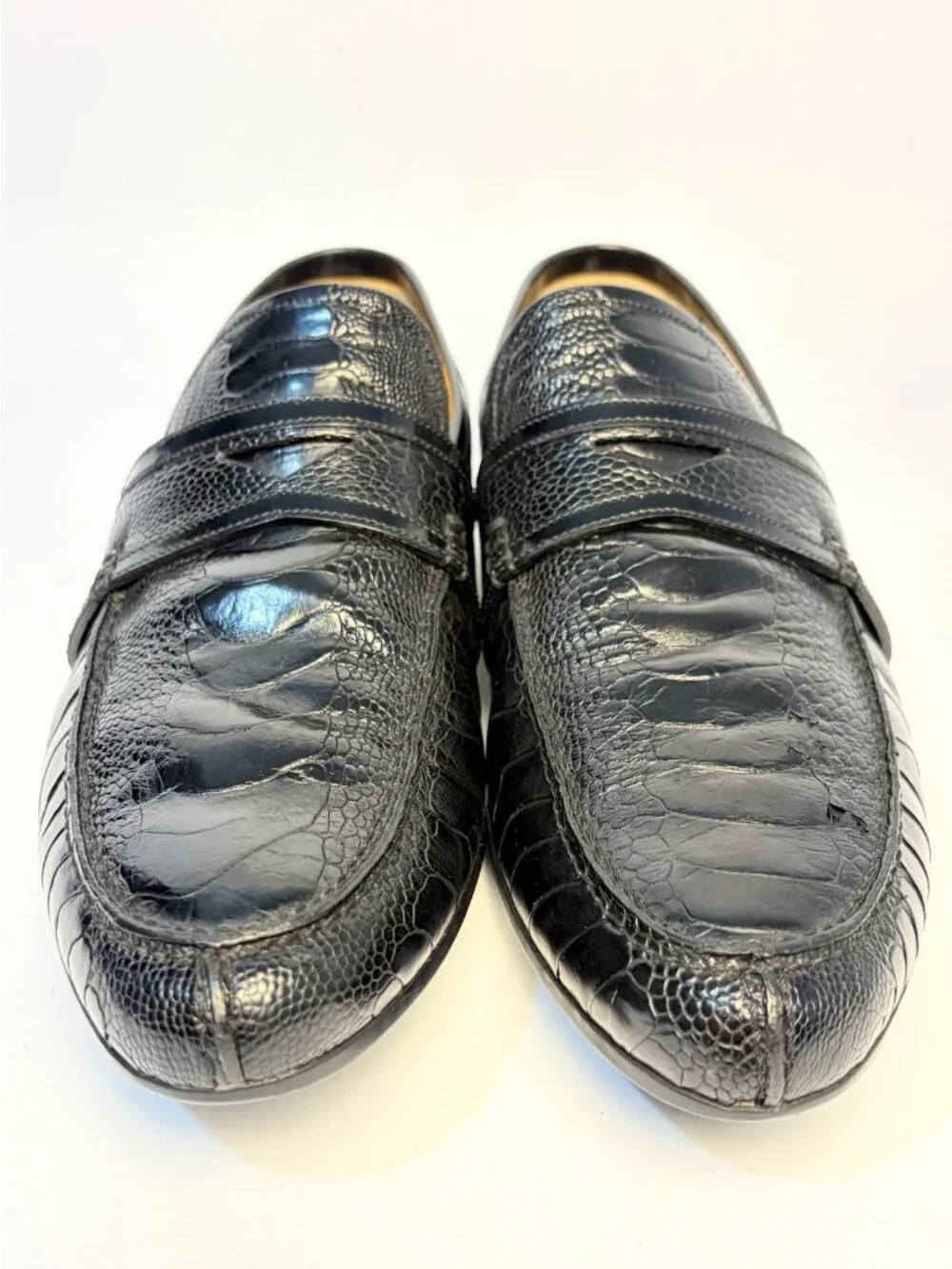 Gucci Genuine Full Ostrich Leg Penny Loafers Black Size 8.5/9.5 US Rubber Sole